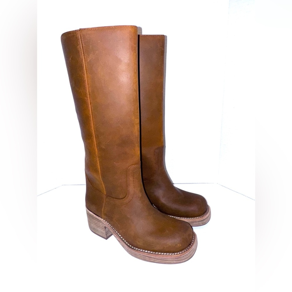 Jeffrey Campbell Reflect Moto Natural Tan Knee Boots 5